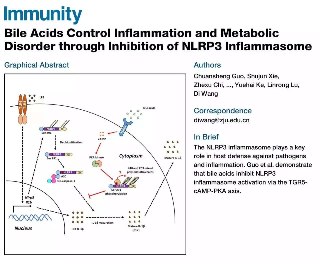 Immunity:浙江大学王迪教授课题组揭示胆酸调控炎症性疾病的新机制
